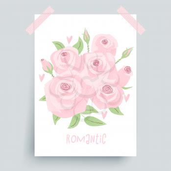 Romantic wedding concept with rose, vintage vector design