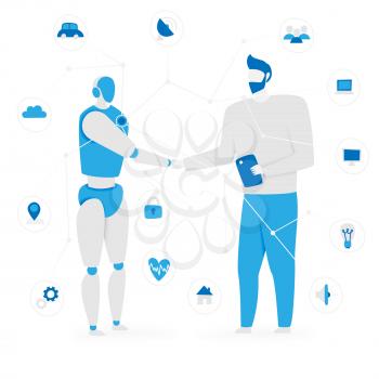 IoT concept with people and robot, internet of things vector design