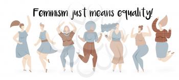 Feminism illustration with dancing women, equal rights design
