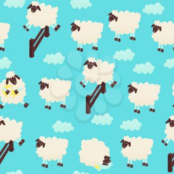 Cute sheep jumping over the fence, vector design