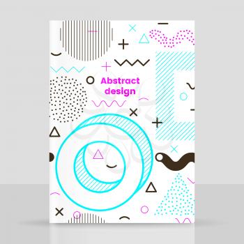 Memphis brochure design, vector abstract pattern, blue and pink