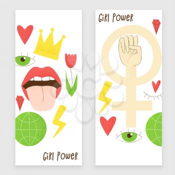 Girl power, vector feminist design, hand drawn concept