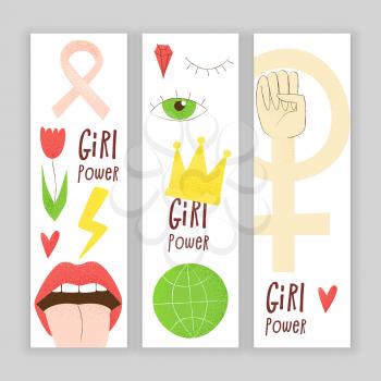 Girl power, vector feminist design, hand drawn concept