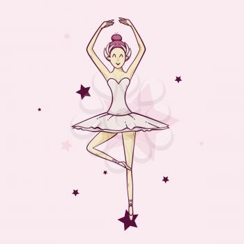Ballerina vector illustration, cute pink design with stars