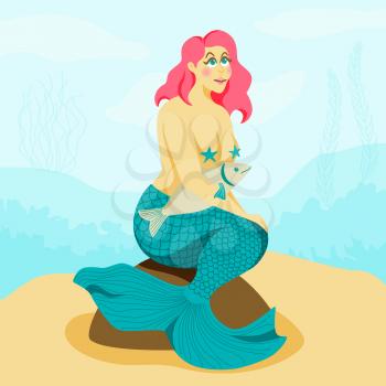 Mermaid, plus size mythological illustration, vector