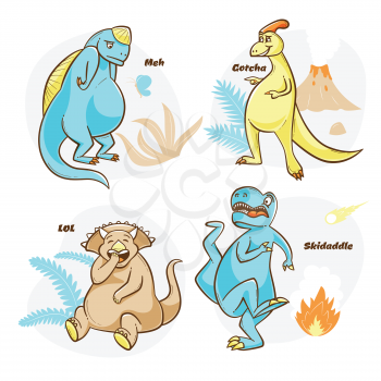 Dinosaur design with t-rex being scared, laughing triceratops, vector illustrations