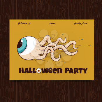 Halloween party poster, scary design of eye with the worm tentacles