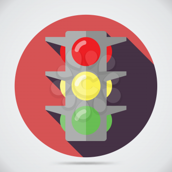 Flat style with long shadows, traffic light vector icon illustration.