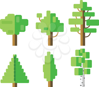Set of flat tree icon. Vector illustration, EPS 10. Isolated objects.