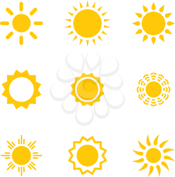 Set of vector suns. Suns collection. Isolated objects on white background.