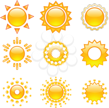 Set of emoji vector suns. Suns collection. Isolated objects on white background.