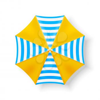 Blue and yellow beach umbrella. Top view