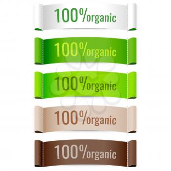 100% organic product labels. Vector.