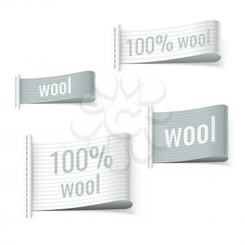 100% wool product clothing grey blue labels. Wool signs. Vector illustration.