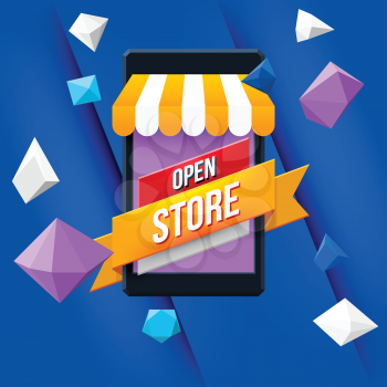 Online shopping concept with blue background. Mobile market .Vector illustration.