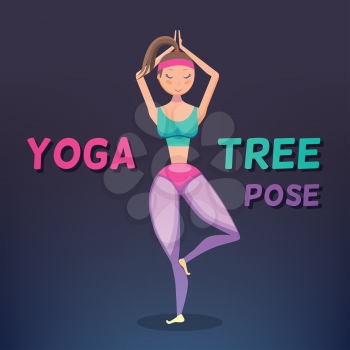 Vector yoga illustration. Girl does yoga exercises. Healthy lifestyle.