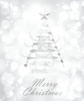 Abstract Silver Ribbon Christmas Tree On White Background. Abstract Silver New Year Tree On White Background