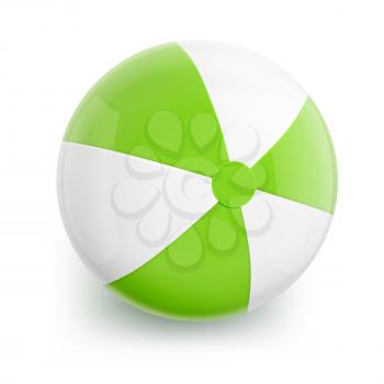 Beach Ball with Green Stripes. Isolated Illustration on White Background.