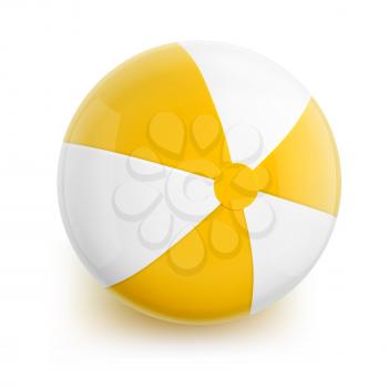 Beach Ball with Yellow Stripes. Isolated Illustration on White Background.