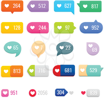 Set of Like Counter Notification Icons on Ribbons and Labels. Vector Illustration.