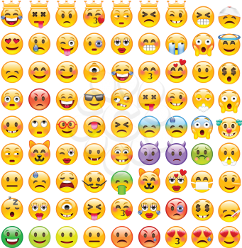Abstract Funny Set of Emoticons. Set of Emoji. Good Mood Smile Icons. Emotions of Happiness, Love, Anger, Frustration, Eagerness.