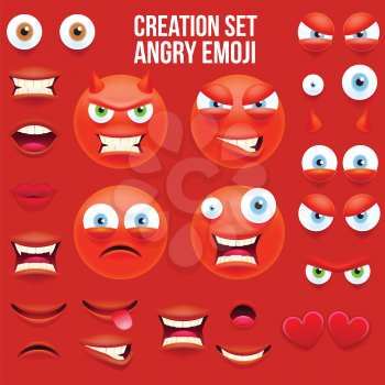 Red Smiley Face Character for Your Scenes Template. Emotion Big Set. Angry Emoji Set. Vector illustration