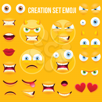 Yellow Smiley Face Character for Your Scenes Template. Emotion Big Set. Emoji Set. Vector illustration
