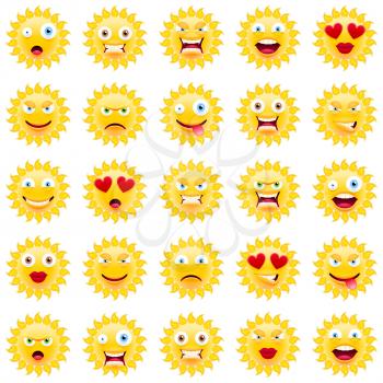 Set of Sun Emoticons. Set of Sun Emojis. Smile icons. Isolated vector illustration on white background