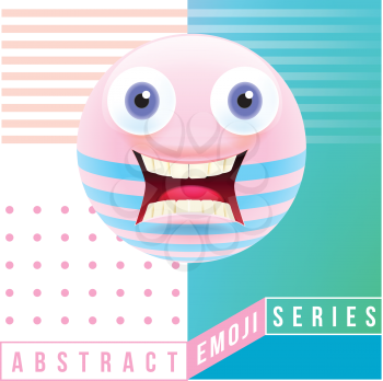 Abstract Cute Shocked Emoji with Big Eyes and Open Mouth with Teeth. Abstract Emoji Series. Pink Crazy Confused Emoticon Face on Blue Background