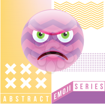 Abstract Cute Angry Emoji. Abstract Emoji Series. Pink Crazy Angry Emoticon Face on Yellow Background