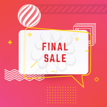 Trendy Abstract Geometric Final Sale Vector Bubble. Vivid Transparent Banner in Retro Poster Design Style. Vintage Colors and Shapes. Red and Yellow colors.