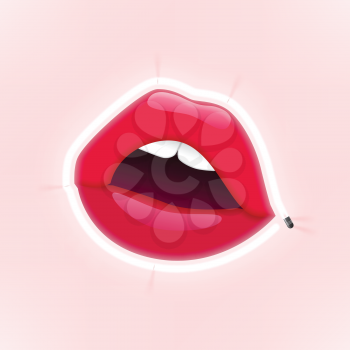 Light Sign of Neon Lips. Women Lips, Kiss, Mouth. Valentines Day Logo. Love, Sexy, Intimacy, Wedding Card, Banner. Red Kissing Sexy Lips Isolated Icons. 8 March Women's International Day