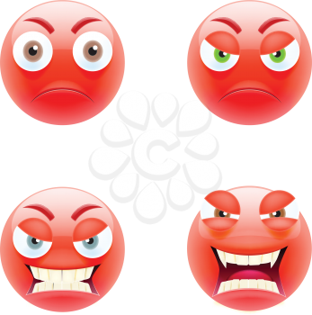 Set of Angry Emoticons. Set of Emojis. Smile Icons. Isolated vector illustration on white background