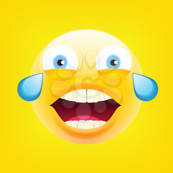 Face With Tears of Joy. Laughing Crying Face. Happy Emoticon. LOL. Laughing Tears Emoticon. Smile icon. Isolated Vector Illustration on Yellow Background