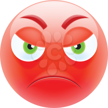 Angry Emoticon with Green Eyes. Angry Emoji. Smile Icon. Isolated vector illustration on white background