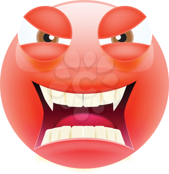 Angry Emoticon with Brown and Open Mouth. Angry Emoji. Smile Icon. Isolated vector illustration on white background