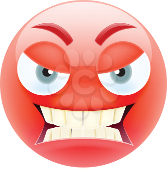 Angry Emoticon with Grey Eyes and Teeth. Angry Emoji. Smile Icon. Isolated vector illustration on white background