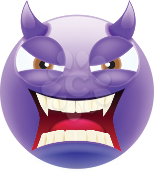 Angry Devil Emoticon with Brown and Open Mouth. Angry Devil Emoji. Smile Icon. Isolated vector illustration on white background