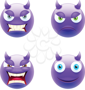 Set of Devil Emoticons. Set of Devil Emojis. Smile icons. Isolated vector illustration on white background