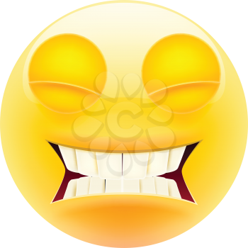 Cute Angry Emoji with closed Eyes. Modern Emoji Series. Crazy Angry Emoticon Face on White Background