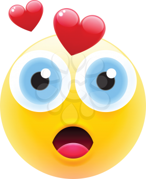 Cute Surprised Emoji in Love with Big Eyes and Open Mouth. Modern Emoji Series. Confused Emoticon Face on White Background