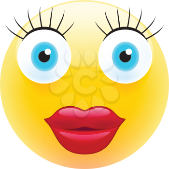 Female Emoticon. Realistic Modern Emoji. Smile icon. Isolated Illustration on White Background