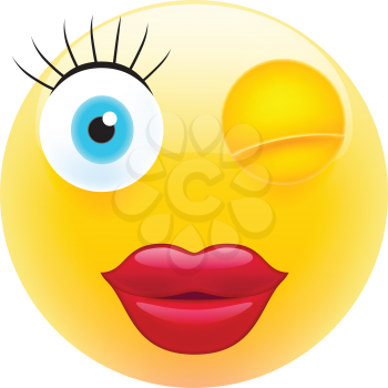 Wink Female Face Emoji. Happy Emoticon. Winking Emoticon. Smile icon. Isolated Vector Illustration on White Background