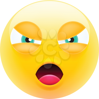 Unfriendly Mean Emoji with Open Mouth. Modern Emoji Series. Unfriendly Emoticon Face on White Background