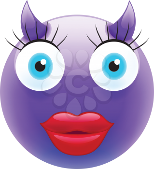 Happy Female Devil Emoticon with Blue Eyes. Happy Female Devil Emojis. Smile Icon. Isolated vector illustration on white background