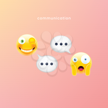 Emoji Art. Vector Illustration of Business or Friend Communication Concept. Two People are Having a Chat in an Emoji Language