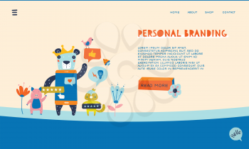 Web Page Template for Personal Branding, Business Communication, Consulting, Planning. Landing Page Layout. Character Standing as a King with Followers Around. Web Banner, Mobile App Illustration