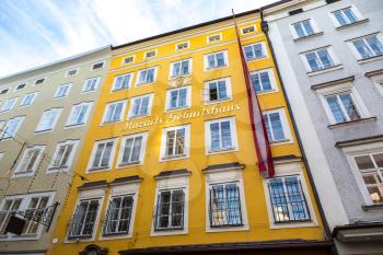 Birthplace of composer Wolfgang Amadeus Mozart in Salzburg, Austria in a beautiful day