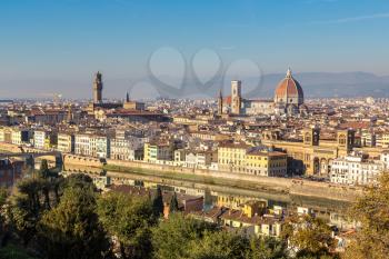Panoramic view of cathedral Santa Maria del Fiore in Florence, Italy in a summer day