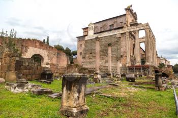 Ancient ruins of Forum  in a winter day in Rome, Italy